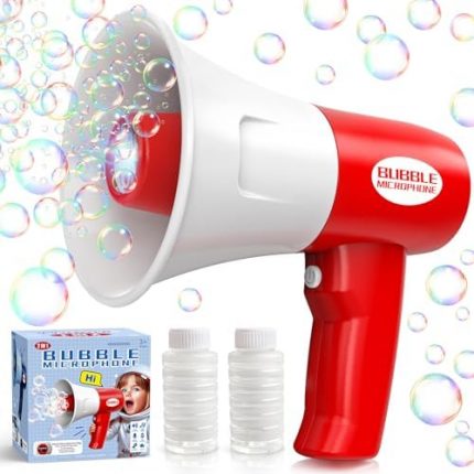 Bubble Machine Microphone Toy with LED Lights & Music, 6000+ Bubbles/Min, Outdoor Gifts for Kids Ages 3-10