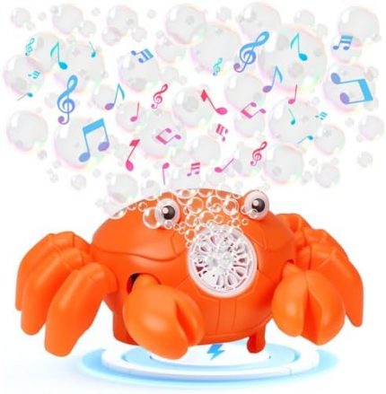 Rechargeable Automatic Bubble Machine for Kids, Crab Design with Music & LED, 8000+ Bubbles/Min, Outdoor Party Toy